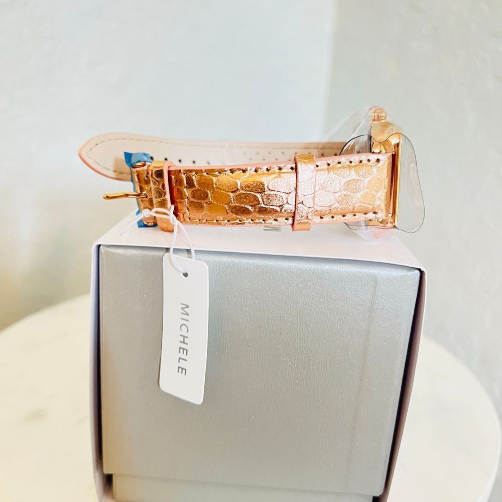MICHELE Deco Sport Watch Head & Pink Gold Leather Strap Watch, 34mm, NEW IN BOX - Picture 7 of 16